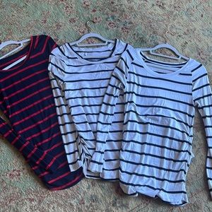 Rosie Pope maternity knit tops x3. Ruched side seams. Size S.
